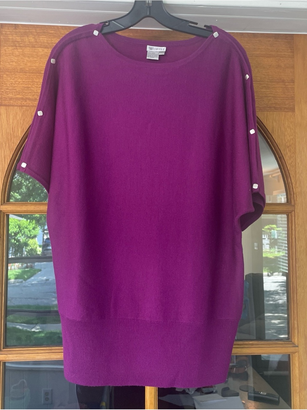 Worth New York Raspberry Purple Dolmain Sleeve Wool Sweater Size Large